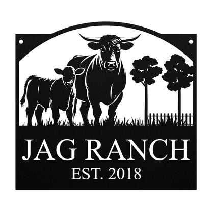 Personalized Monogram Cow Ranch Sign Metal Decorative Sign (CR7)