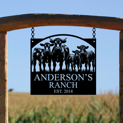 Personalized Monogram Cow Ranch Sign Metal Decorative Sign (CR3)