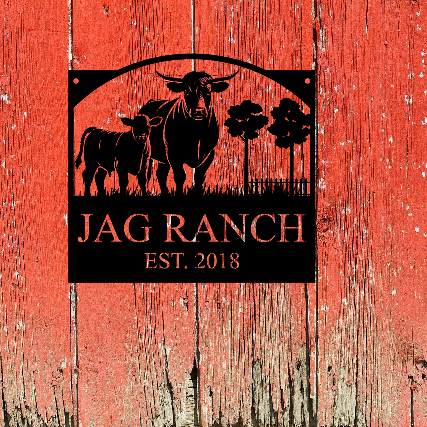 Personalized Monogram Cow Ranch Sign Metal Decorative Sign (CR7)