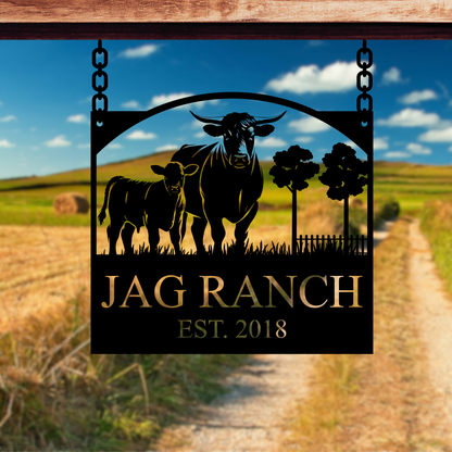 Personalized Monogram Cow Ranch Sign Metal Decorative Sign (CR7)