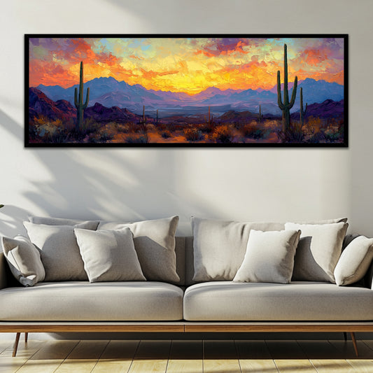 Majestic Desert Purple Sunset (Panoramic Wall Framed Canvas)