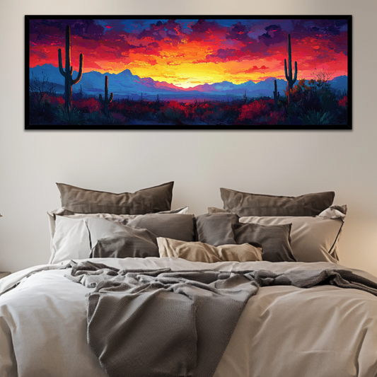 Radiant Purple Desert Sunset (Panoramic Wall Framed Canvas)