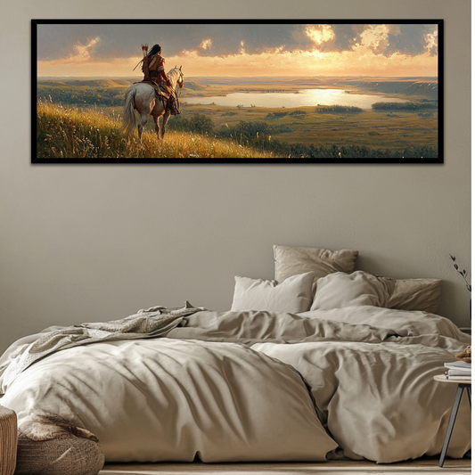 Whispers of the Earth Native American Sunset (Panoramic Wall Framed Canvas)