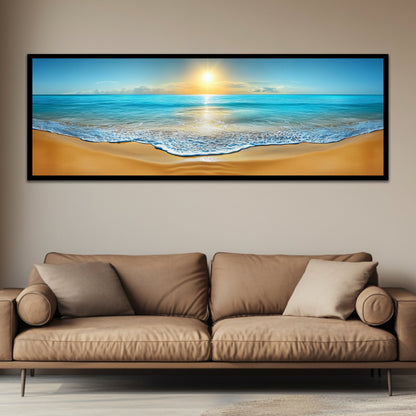 Golden Horizon Beach Sunset  (Panoramic Wall Framed Canvas)