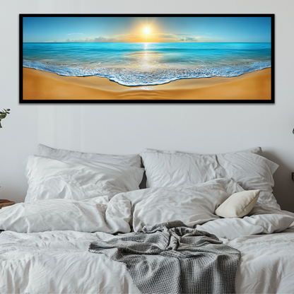 Golden Horizon Beach Sunset  (Panoramic Wall Framed Canvas)